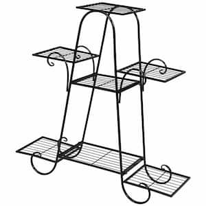 Patio Hollow-Out Design 7-Tier Black Iron Plant Stand