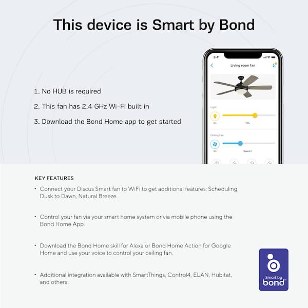 Generation Lighting - Discus Smart 52 in. Modern Integrated LED Indoor Matte White Ceiling Fan with White Blades, Light Kit and Remote Control