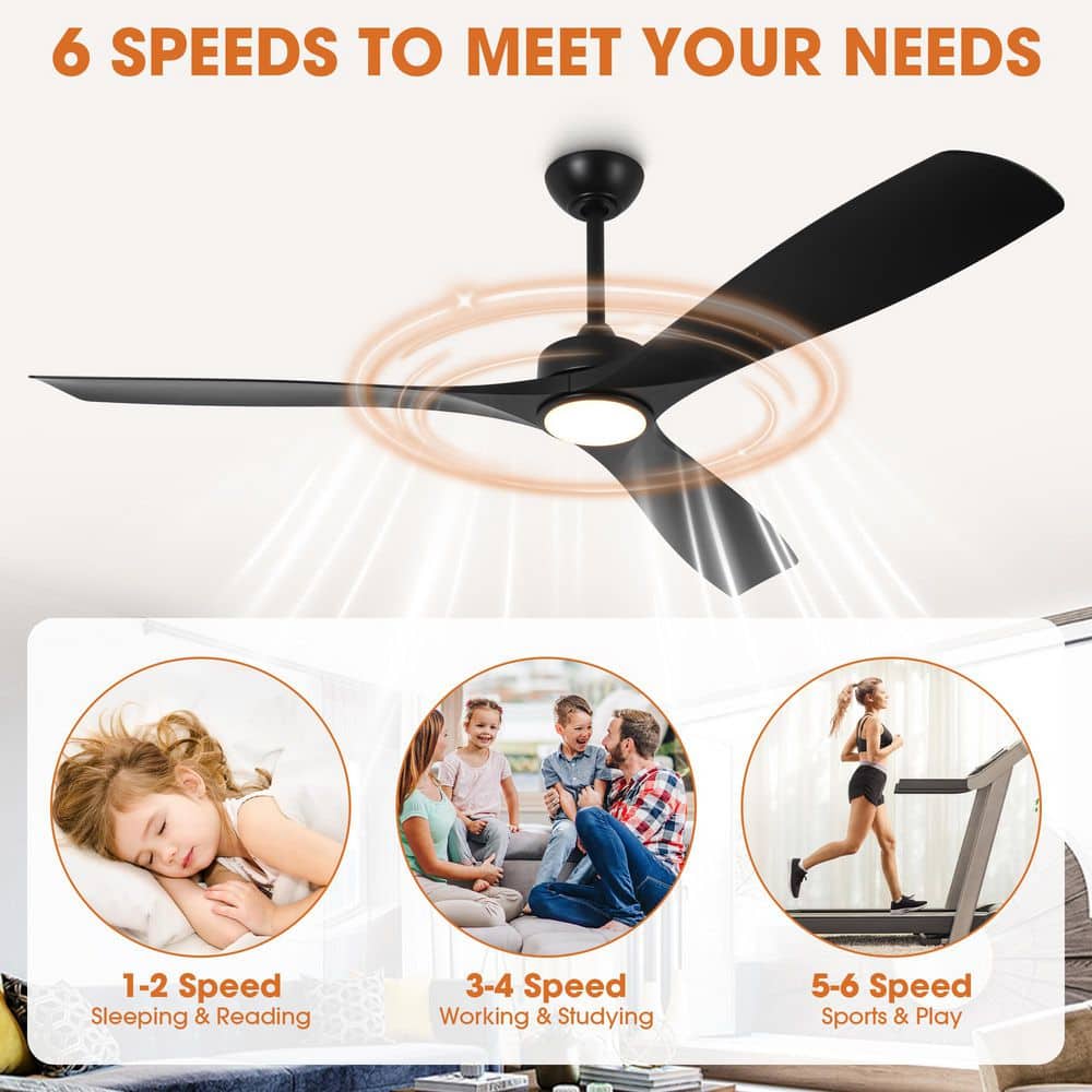 60" Black Industrial Ceiling Fan with LED Light and Remote