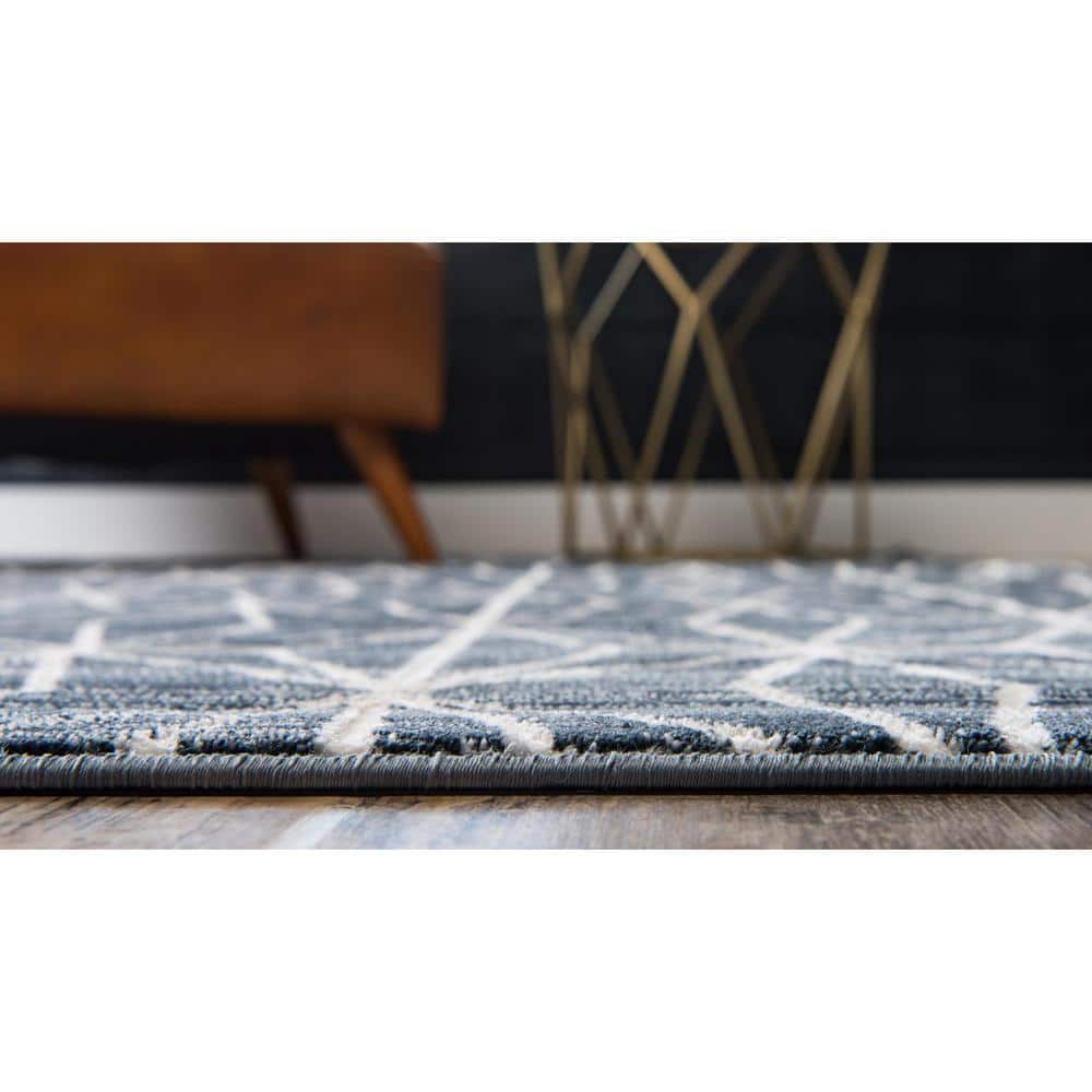 Navy Blue and Ivory Rectangular Easy-Care Area Rug 8' x 10'