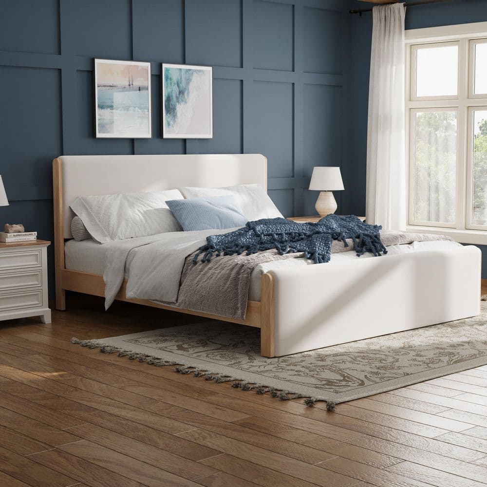 Roderik Beige Wood Frame King Size Platform Bed with Upholstered Panels price history on PriceWatchPro