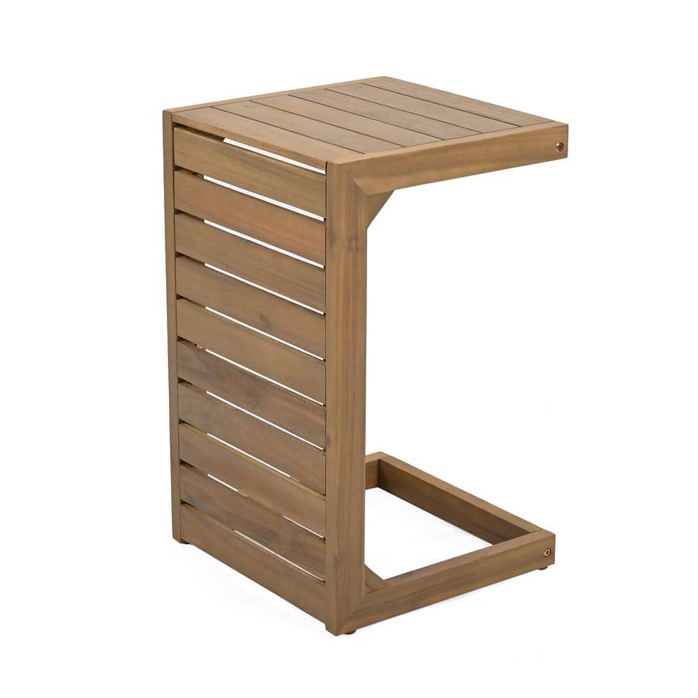 Brown C-Shape Wood Outdoor Side Table
