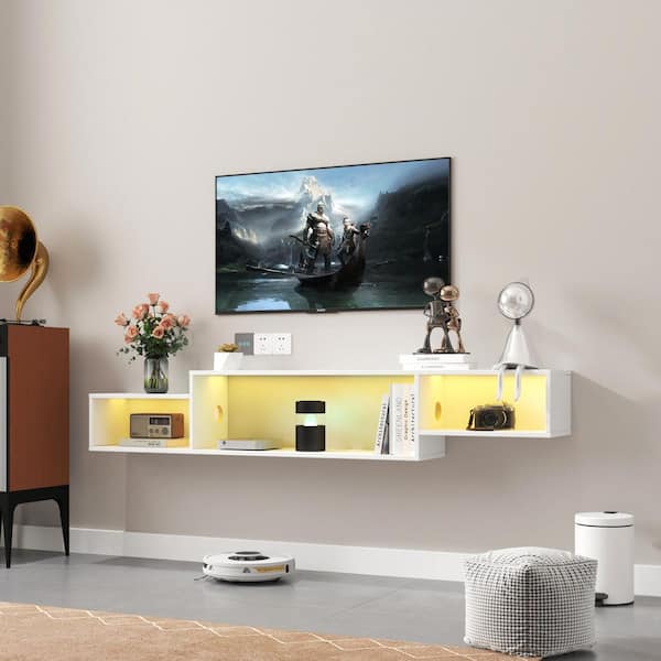 GOGEXX 65.35 in. White Floating /Wall Mount TV Stand Fits TV's up
