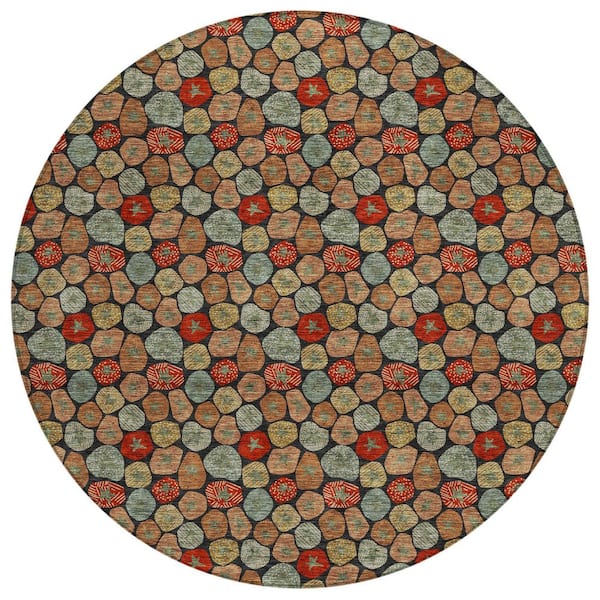 Chantille Machine Washable Indoor/Outdoor Abstract ACN3066 Black 8 ft. x 8 ft. Round Rug
