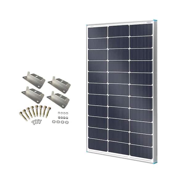 100-Watt 12-Volt Solar Panel w/ Mounting Z Brackets High-Efficiency Monocrystalline PV Module Power RV Marine Off-Grid