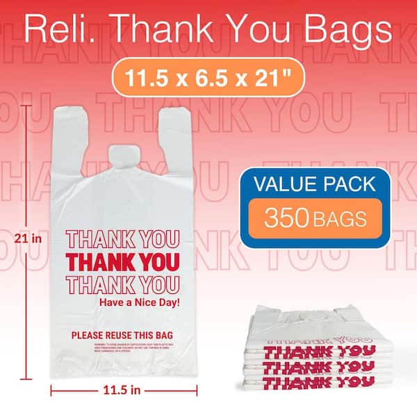 11.5 in. x 6.5 in. x 21 in. Thank You Reusable Grocery Bag for Shopping, Restaurants and Convenience Store (350-Pack)
