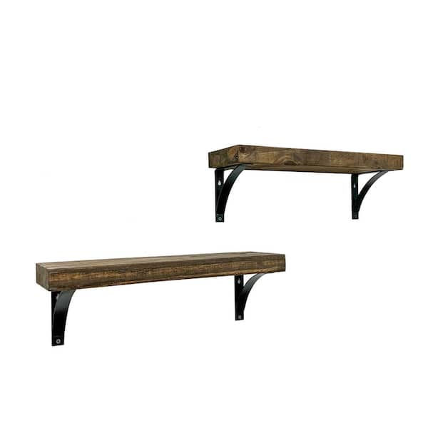 Intrinsic Haven Industrial Grace 20 in. W x 5.5 in. D Dark Brown Pine Wood (Set of 2) Simple Bracket Decorative Wall Shelf