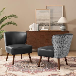 Timon Mid-Century Modern Wingback Variety Fabric Pattern Side Chair with Solid Wood Legs Set of 2-Black