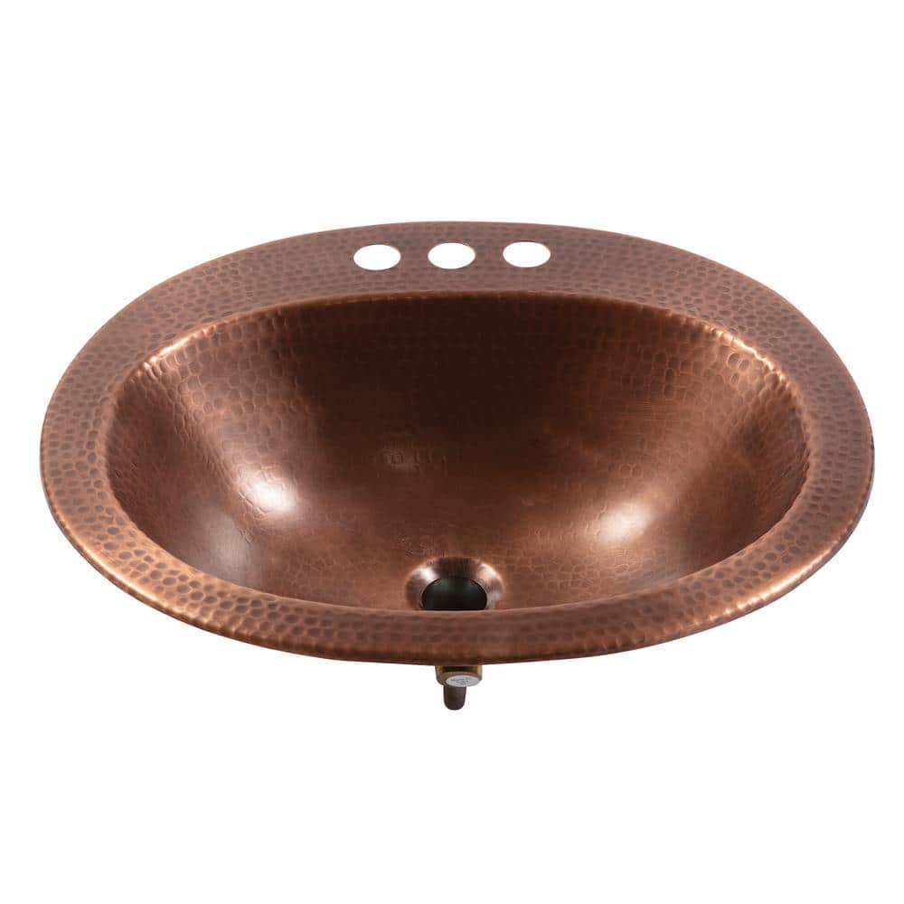 Seville Antique Copper 20" Oval Drop-In Bathroom Sink with Care Kit