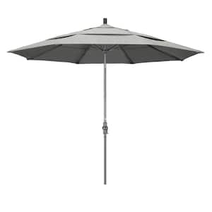 11 ft. Hammertone Grey Aluminum Market Patio Umbrella with Collar Tilt Crank Lift in Granite Sunbrella
