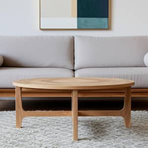 Modern Nesting 31.5 in. W Antique White and Natural Round Lift-Top