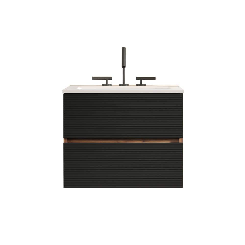 24 in. Black and Brown Floating Bathroom Vanity with Glossy White Ceramic Top price history on PriceWatchPro
