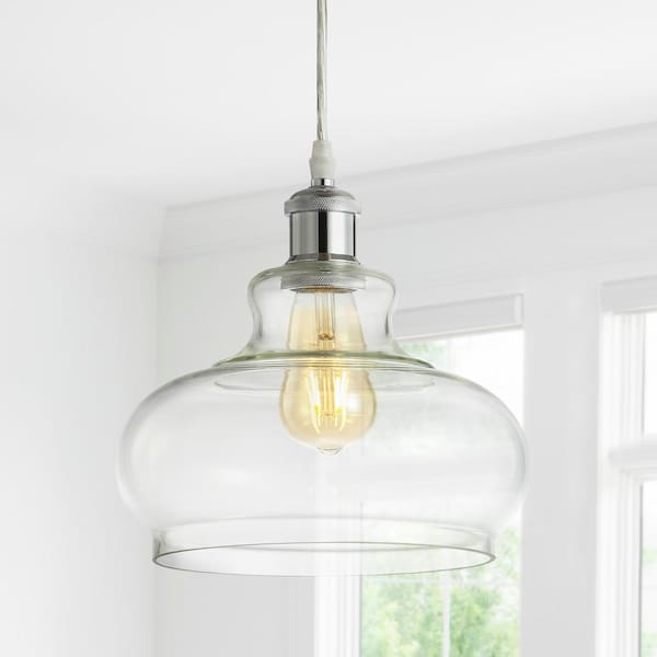 JONATHAN Y Hampton 9.5 in. Chrome Adjustable Iron/Glass Pharmacy LED Pendant