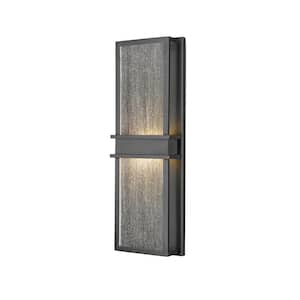Eclipse 8 in. 2-Light Black Outdoor Hardwired LED Integrated Coach Wall Sconce with Seedy Glass Shade