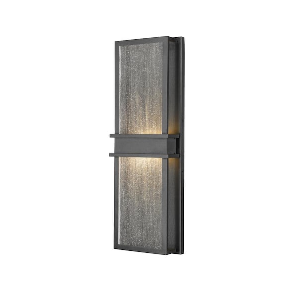 Unbranded Eclipse 8 in. 2-Light Black Outdoor Hardwired LED Integrated Coach Wall Sconce with Seedy Glass Shade