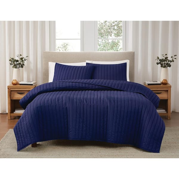 Brooklyn Loom 3-Piece Navy Solid Cotton Percale Full/Queen Quilt Set