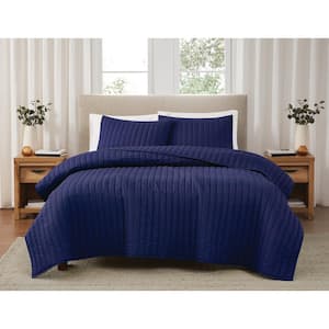 2-Piece Navy Solid Cotton Percale Twin/Twin XL Quilt Set