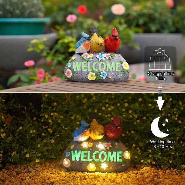 7 in. x 6 in. Resin Multi-Colored Solar Birds Garden Statue with