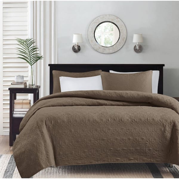 Madison Park Mansfield Mocha Polyester King/Cal King Reversible Quilt Set