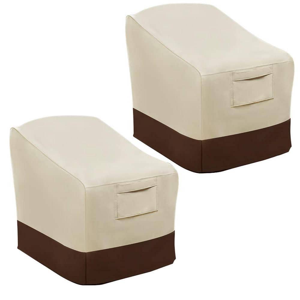 Medium 30 in. W x 37 in. D x 31 in. H Beige and Brown Waterproof Outdoor Patio Chair Covers Adjustable Straps (2-Pack)