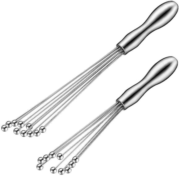 Silver Stainless Steel Ball Whisk Set, 2-Piece Ergonomic Manual Mixer for Cooking Baking, Dishwasher Safe Kitchen Tool