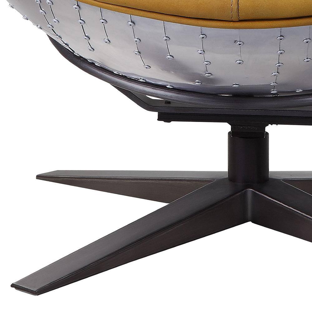 Turmeric Leather and Aluminum Barrel Accent Chair