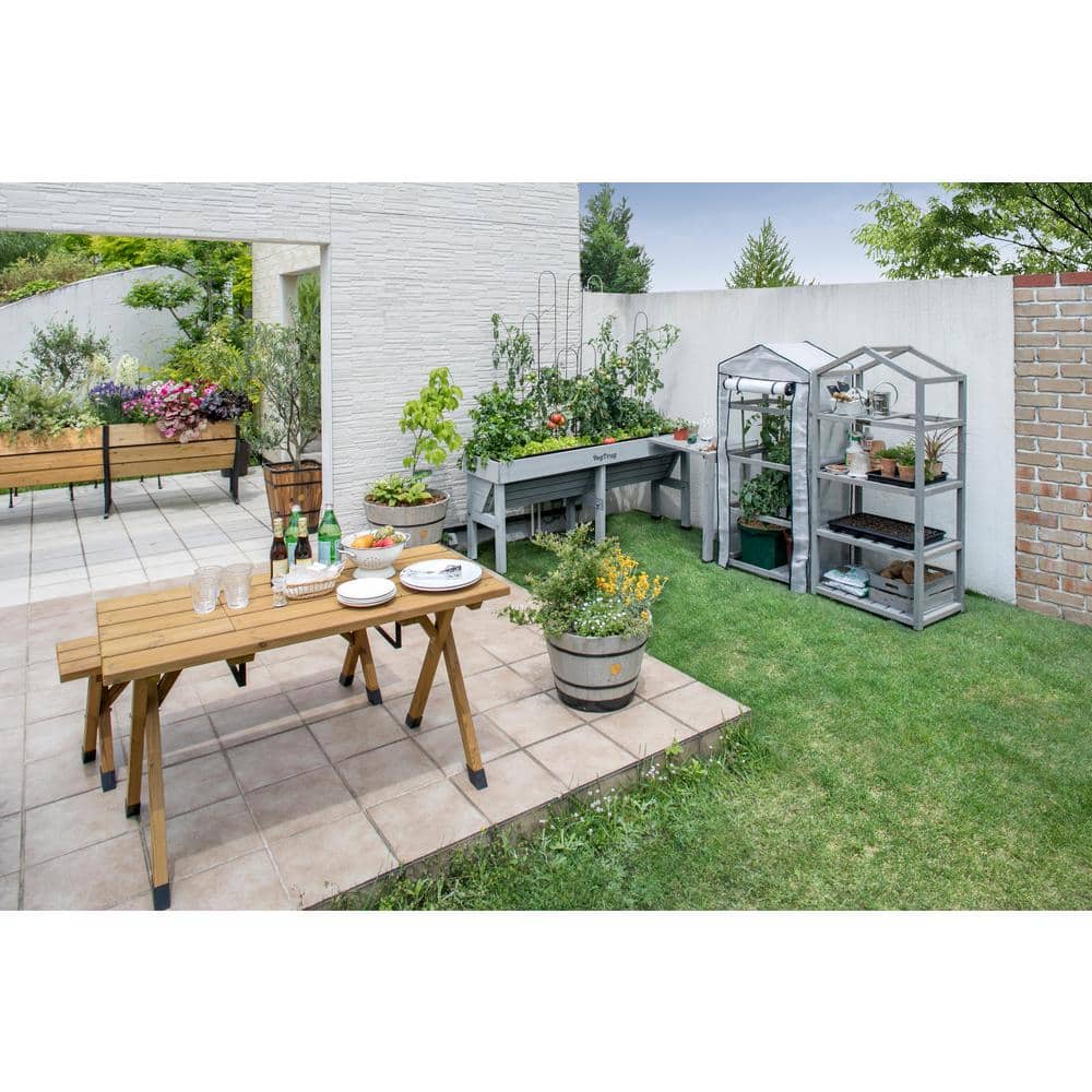 Compact 2'x5' Gray Wooden Mini Greenhouse with Adjustable Shelves