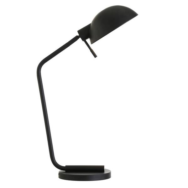 HomeRoots 20 in. Black Modern Integrated LED Bedside Table Lamp with Black Metal Shade