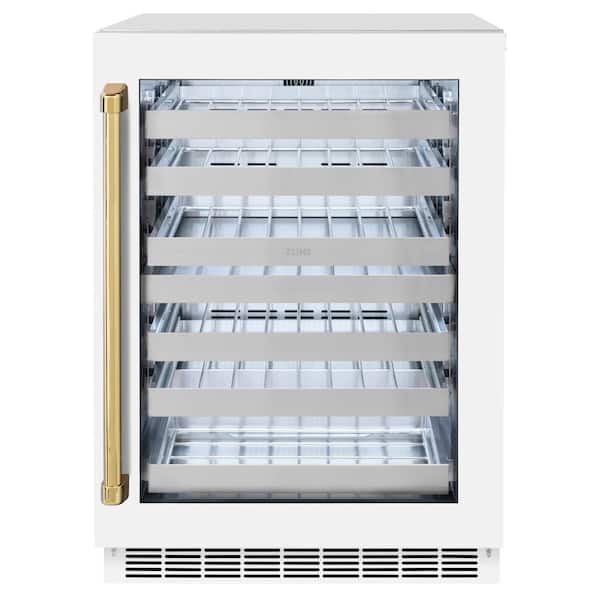 Touchstone 24 in. Dual-Zone 44-Bottle Beverage and Wine Cooler with Glass Door in Matte White and Polished Gold