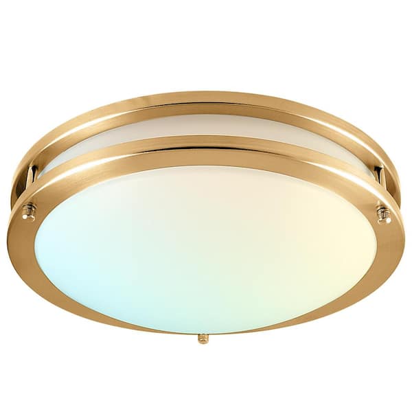 LUXRITE 14-Watt 12 in. 5 Color Selectable LED 2700K/3000K/3500K/4000K/5000K Flush Mount Dimmable Fixture 1120 Lumens ETL Brass