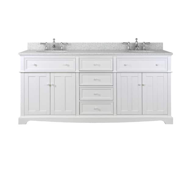 Fremont 72 in. Double Sink Freestanding White Bath Vanity with Grey Granite Top (Assembled)