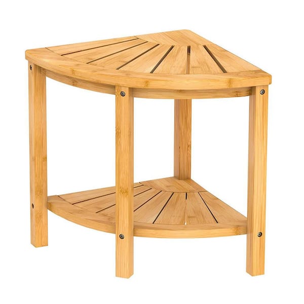 15.8 in. D x 15.8 in. W x 17 in. H Freestanding Walk In Shower Seat Corner Shower Bench in Light Brown with Shelf
