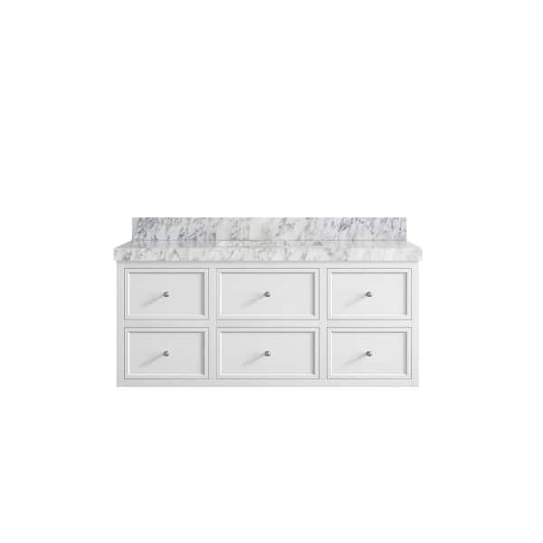 Willow Collections Roswell Floating 48 in. Single Sink Freestanding White Bath Vanity with Carrara Marble Top