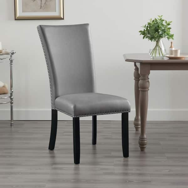 Aline Gray and Black Faux Leather Full Back Dining Chair (Set of 2)