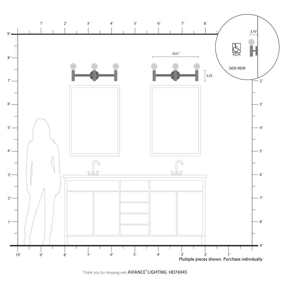 Polished Brass 3-Light Vanity with Steel Frame
