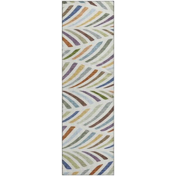 Mayfield Premium Machine Washable Abstract AMF2475 Ivory 2 ft. x 7 ft. Runner Rug