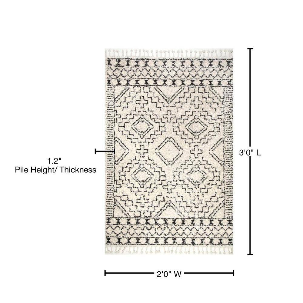 Nuloom Vasiliki Geometric 2x3 Accent Shag Indoor Area Rug for Living Room Bedroom Dining Room Nursery Entryway, Off White/Charcoal