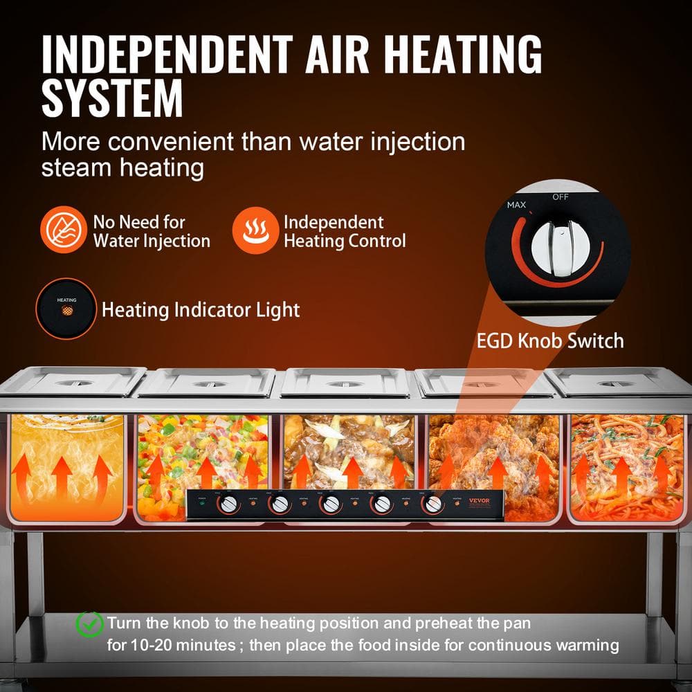 Stainless Steel 5-Pan Commercial Electric Food Warmer with Wheels