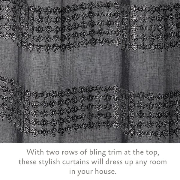 Jessica Simpson Milly Bling Black Faux Linen 38 in. W x 63 in. L Tab Top  Sheer Tiebacks Curtain (2-Panels and 2-Tiebacks) JSC016384 - The Home Depot