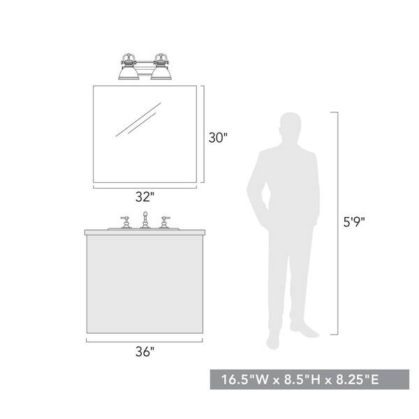 Golden Lighting - Duncan 8.5 in. 2-Light Pewter Vanity Light with Matte White Shades