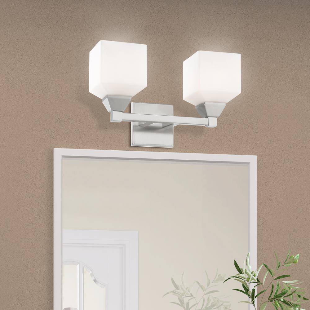 Aragon Brushed Nickel 2-Light Vanity with Satin Opal Glass