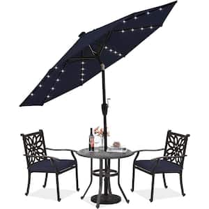 9 ft. Aluminum Market Solar LED Tilt Outdoor Patio Umbrella with 32LED Lights in Navy Blue