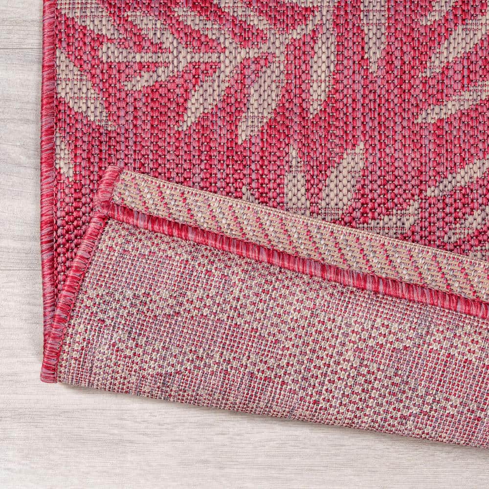 Fuchsia and Light Gray Palm Frond Synthetic Runner Rug, 2'-2" x 8'