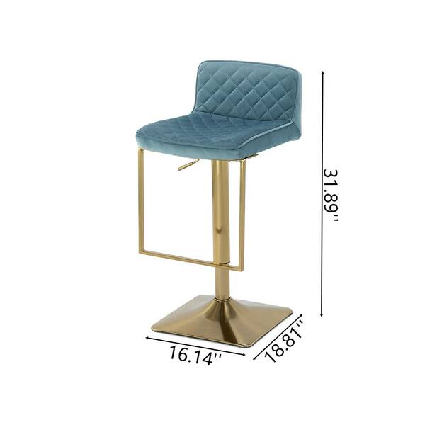 Metal Frame Low Back Bar Stool, Blue And Gold Leather Bar Stools