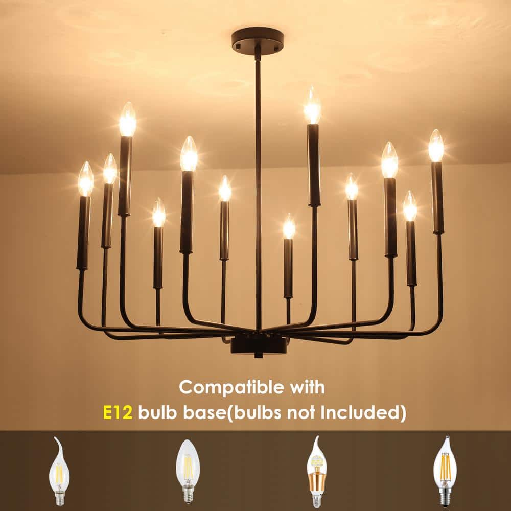 Matte Black 12-Light Candle Style Chandelier