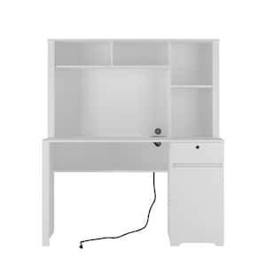 51.2 in. W x 23.6 in. D x 59.4 in. H White Linen Cabinet with 1-Door, 1-Drawer, 4-Shelves and Charging Station