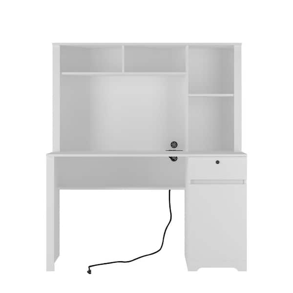 Unbranded 51.2 in. W x 23.6 in. D x 59.4 in. H White Linen Cabinet with 1-Door, 1-Drawer, 4-Shelves and Charging Station