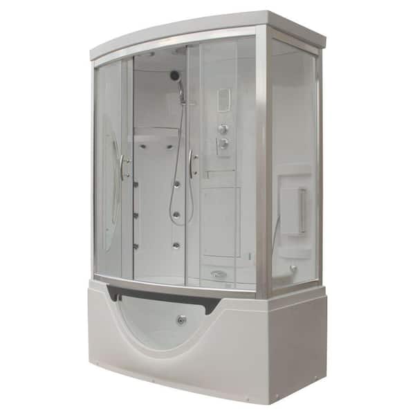 Steam Planet Hudson 59 in. x 33 in. x 88 in. Steam Shower Enclosure Kit with Whirlpool Tub in White