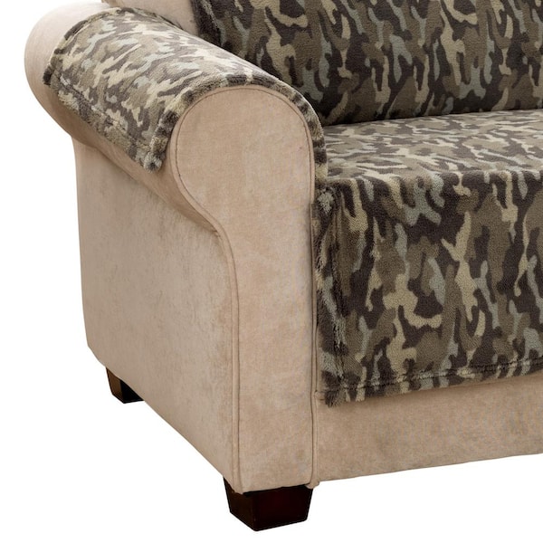 Innovative Textile Solutions Camo Plush Green Polyester Fits On Sofa Furniture 9858sofolive The Home Depot Innovative Textile Solutions Camo Plush, Camo Furniture Covers