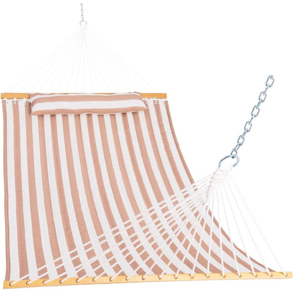 12 ft. Quilted Fabric Hammock with Pillow, Double 2 Person Hammock (Beige W
